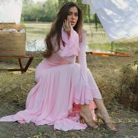 Un nuevo vestido de retales plisado con cuello cuadrado y manga larga de encaje de color liso - details 25