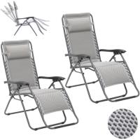 2 sillas Gravedad Cero Camping jardín y terraza, reclinables, Bloqueo de Seguridad, Estructura Acero Gris y Asiento Lona Oxford poliéster 3D Beige - details 4