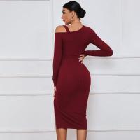 Vestidos de punto para mujer Vestido midi de manga larga con hombros descubiertos y abertura en promoción elegante y elegante - details 5