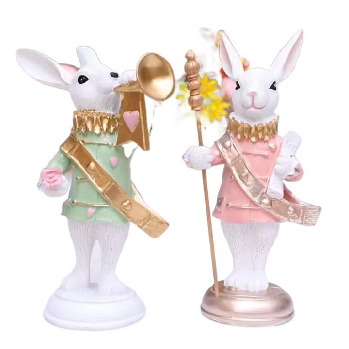 Bonita estatuilla de conejito de Pascua, artesanía de resina, cetro, diseño de trompeta, decoración de escritorio de conejito, Festival realista - 1