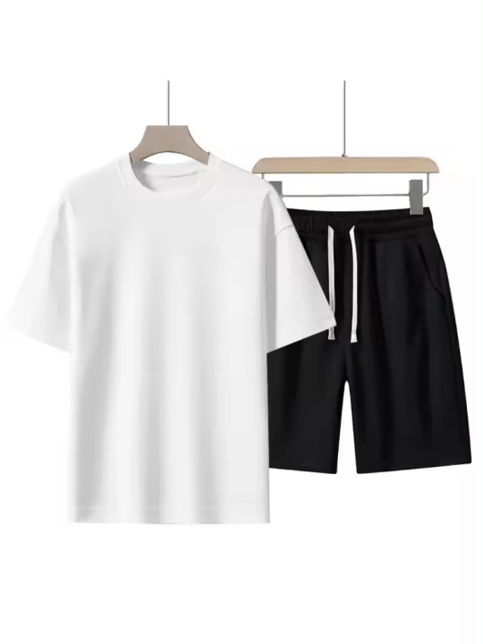 Conjuntos de Algodón para Verano para Hombres y Mujeres Conjuntos de Camisetas y Pantalones Cortos, Ropa de Calle de Manga Corta, Chándal Transpirable con Cuello Redondo - 1
