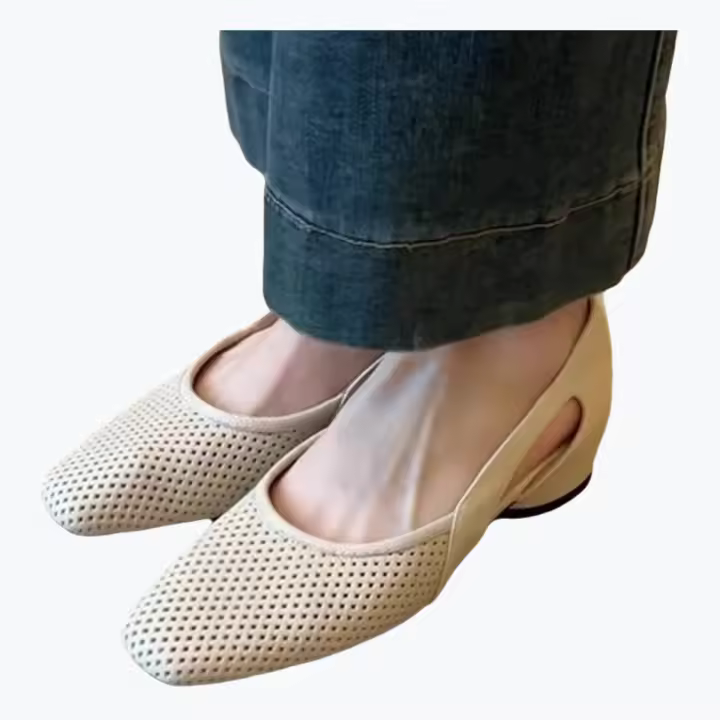 Zapatos Mary Jane de Cuero Suave Estilo Francés Fresco para Mujeres Zapatos de Cabeza Cuadrada con Agujero Transpirable - 1
