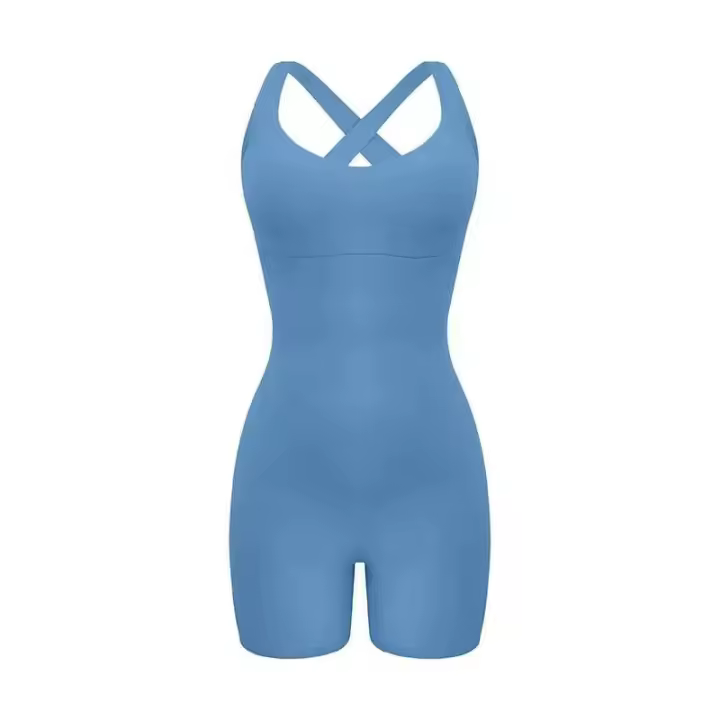 Mono deportivo sin costuras Lifting de cadera, espalda descubierta, shorts cruzados - 1