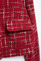 Abrigo de Moda de Otoño para Mujer Cuello Cerrado, Manga Larga, Textura a Cuadros Rojo, Abrigo Exterior Delgado con Bolsillos de Abrigo de Viento y Lluvia - details 8