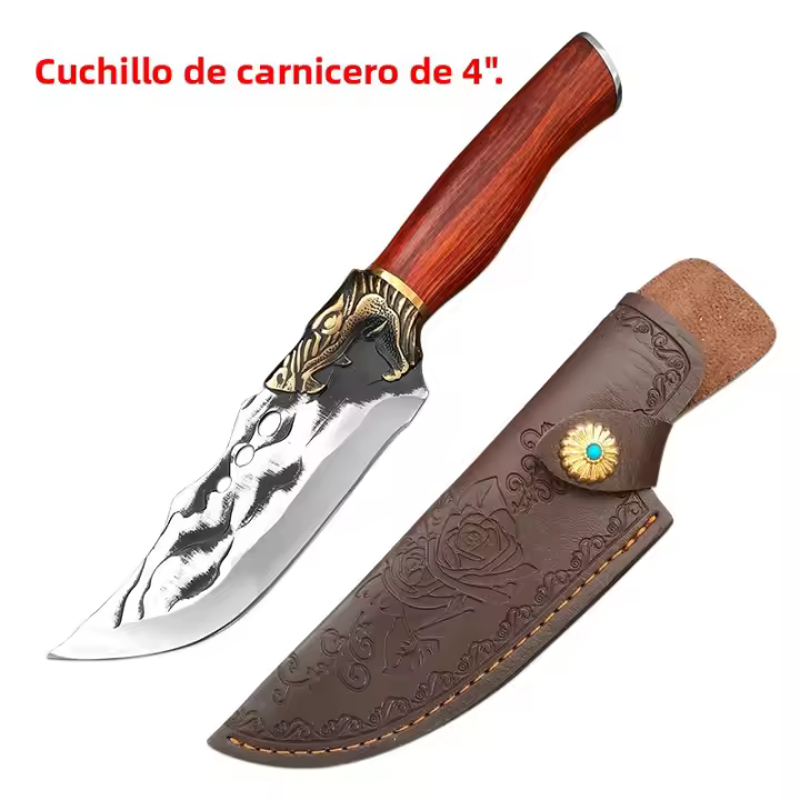 Cuchillo De Cocina Portátil Con Mango De Madera Full-Tang Cuchillo De Carne Y Pescado Para Cortar Carne Frutas Y Verduras Cuchillo De Cocina De Acero Inoxidable Ecológico - 1