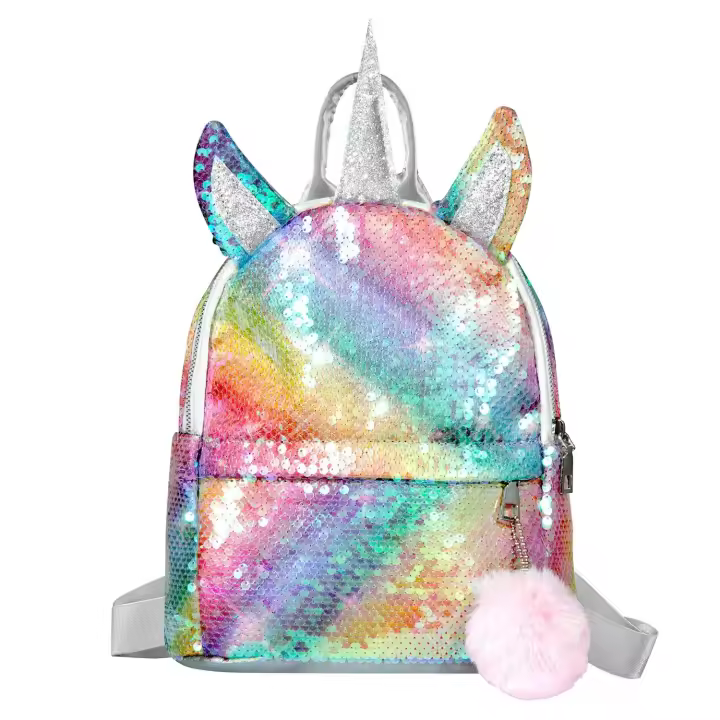 Unicornio mochila escolar, portátil, casual, niñas, colorido fresco, bola de piel lindo, lentejuelas bolsa de hombro - 1