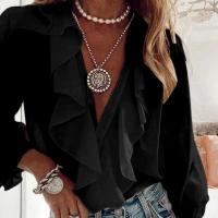 Tops cortos de verano y otoño, camisas, canalé y botones para mujer, camisa informal de manga larga con cuello en V para adultos - details 7