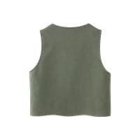 TRAFZA-Chaleco sin mangas Vintage para mujer, Tops elegantes, decoración con bordado de cordón, chaleco recortado con cuello en V abierto - details 3