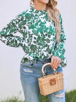 Nuevo estilo de otoño, camisa holgada con cuello con volantes y manga larga acampanada estampada - details 7