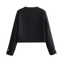 Chaqueta de Tweed con Punto de Volteo Primaveral Abrigo Corto de Cuello Redondo de Una Sola Brecha para Damas Top de Moda - details 4