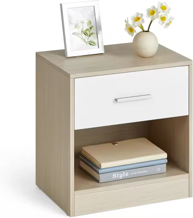 Juego de 2 Mesitas de Noche Mesa auxiliar Blanca Clásica con Cajón Ideal para Dormitorio, Salón - 1