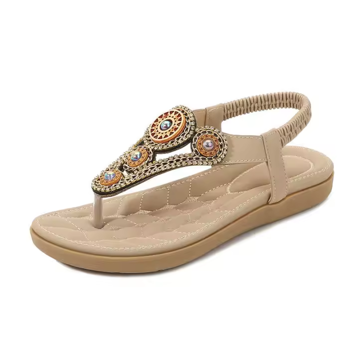 Sandalia Zapatillas 2025 Verano Nuevo Producto Simple e Casual Punta Plana Cómodas Sandalias de Diamantes de Agua - 1
