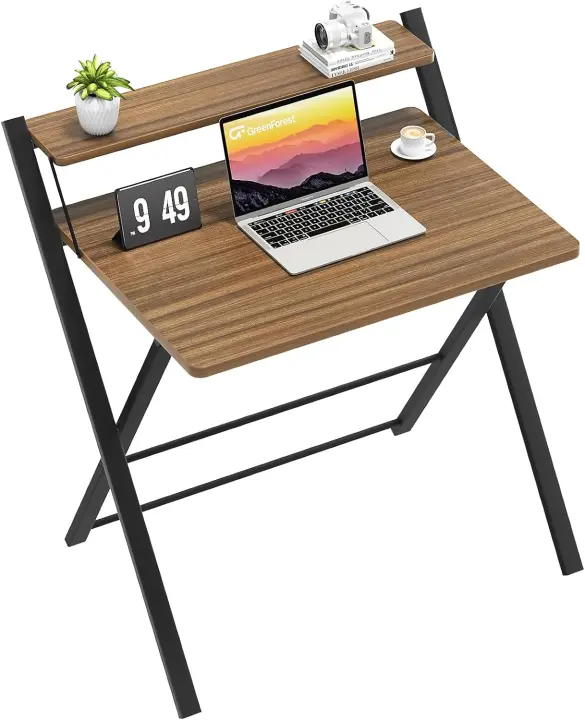 Escritorio Plegable de Escritorio de Oficina Pequeño Monitor con Estante Tamaño Pequeño Sin Montaje - 1