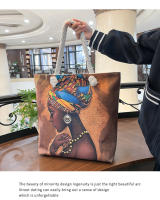 Nueva bolsa de mano bolsa de playa Bart pintado pintura bolsa de dibujos animados lino bolsa de lona de gran capacidad negro hermosa mujer - details 30