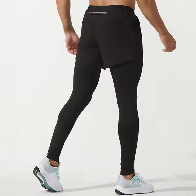 Pantalones de Compresión para Hombres 2 en 1 Leggings Deportivos con Bolsillo Trasero y Cremallera - 1