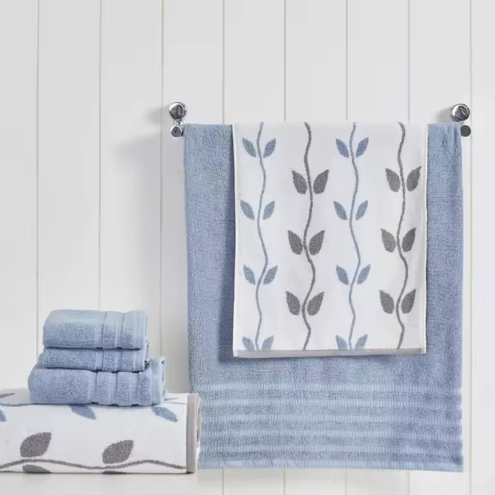 137 x 68,6 x 0,5 cm Hilo Teñido Organic Vines Jacquard Sólido Ultra Suave Algodón Peinado Toalla Set 6 Toallas teñidas con Hilo vides Azules, Algodón, Sencillo - 1