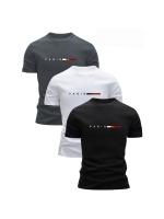 Conjunto de 3 Camisetas de Algodón 100% para Hombres Cuello Redondo, Mangas Cortas, Diseño de Impresión, Ropa Casual Transpirable para Salidas, Moda Callejera - details 3