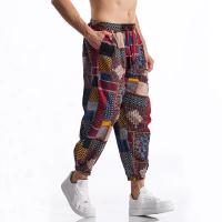 Pantalón en lino imprimé Tribal Boho para hombres, en algodón, décontracté, con cordón de serrage, para deportes al aire libre, curso à pied, sorpresa, été - details 2