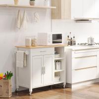Cocina de Ruedas Mueble Auxiliar con 1 Cajón, 2 Puertas, 3 Estantes Abiertos y Barra Lateral para Comedor Blanco, 107.5x48x89 cm - details 1