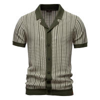 Camisa Polo Para Hombre AIOPESON 2025 Con Patrón Rayado Y Panel De Contraste Malla Transpirable Cuello En V Corto Estilo Casual Verano - details 3