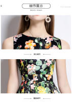Vestido francés elegante de gama alta, sin mangas, cuello redondo, cintura estampada, adelgazante, corte en A, gran swing - details 10