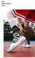 Cuero antideslizante y resistente al desgaste zapatillas de combate real versátil medio-top zapatos de baloncesto blanco y negro - details 19