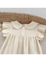 Pelele bordado floral con mangas con volantes de algodón para niñas de 0 a 2 años y diadema a juego, traje adorable y cómodo para bebés - details 9
