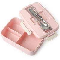 Fiambrera con cuchara, palillos, vajilla de paja de trigo, contenedor de almacenamiento de alimentos para niños, caja de Bento para la escuela y la Oficina, microondas, nuevo - details 8