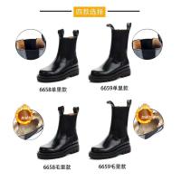 Botas cortas de cuero con punta redonda para mujer, suela gruesa de cuero al tobillo, zapatos de mujer de longitud media a larga, otoño e invierno - details 6