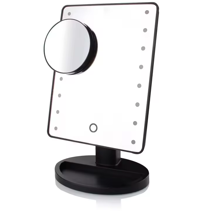 LZ1217 Espejo de Maquillaje con 16 Luces LED, Espejo de Aumento 1X/10X, Espejo de Tocador con Pantalla Táctil, Espejo de Maquillaje Rotatorio 180°, Doble Fuente de Energía - Regalos Originales para Mujeres. - 1