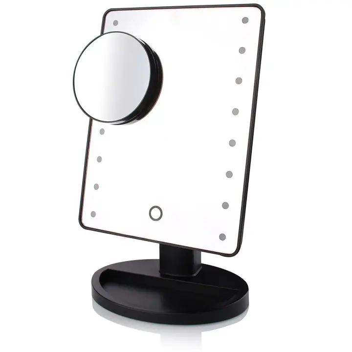 LZ1217 Espejo de Maquillaje con 16 Luces LED, Espejo de Aumento 1X/10X, Espejo de Tocador con Pantalla Táctil, Espejo de Maquillaje Rotatorio 180°, Doble Fuente de Energía - Regalos Originales para Mujeres. - 1