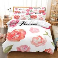 Juego de cama de flores 3d para el Día de San Valentín, funda de edredón de lujo con corazón rosa y amor, de tamaño doble - details 3