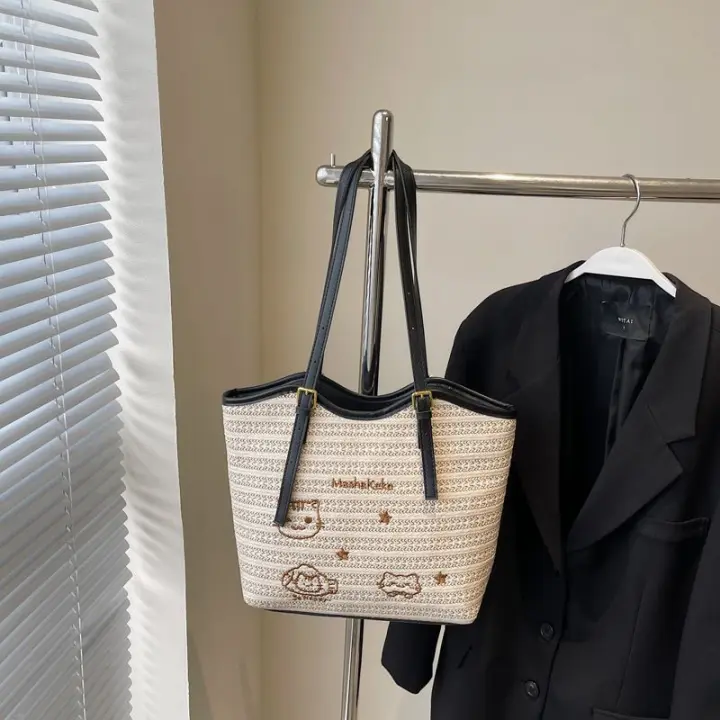Bolso tejido informal para vacaciones en la playa de verano para mujer, bolso versátil para las axilas para ir de compras y viajar, 2025 - 1