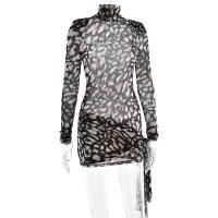 JULISSA MO-vestido Bandage de leopardo con cuello alto para mujer, vestido de manga larga y cintura alta, ropa ajustada elegante para fiesta y discoteca - details 1