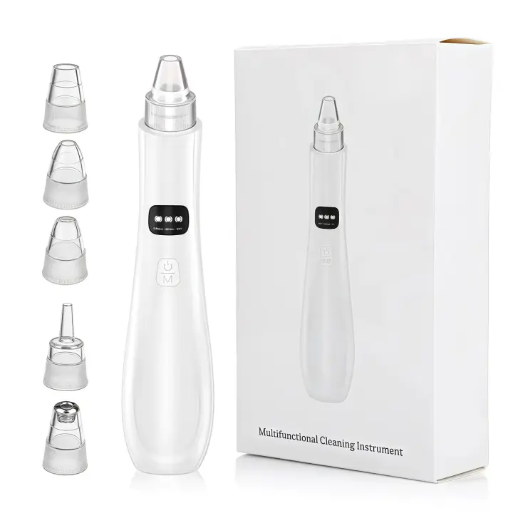 Kit de aspiradora de poros removedor de puntos negros - Herramienta extractora de puntos negros con 3 niveles de succión ajustables, 5 sondas, recargable por USB, adecuado para mujeres y hombres - 1
