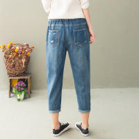 Pantalones vaqueros holgados con bordado Floral para mujer, Jeans azules rasgados, elásticos, Estilo Vintage chino, Verano - details 5