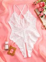 Conjunto de ropa interior de encaje Sexy para mujer, lencería erótica para mujer, sujetador transparente, Tanga, Mini picardías, calzoncillos, mono blanco 2024 - details 8