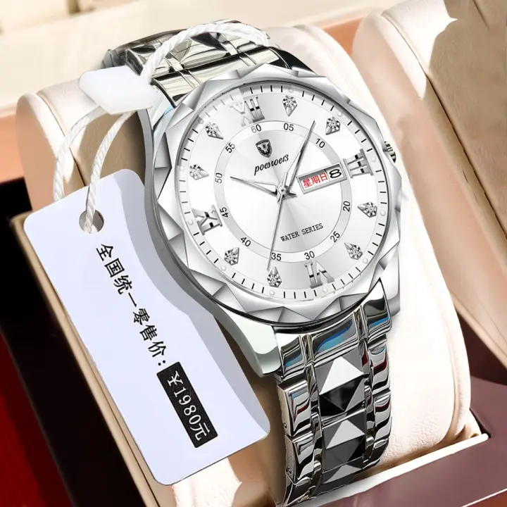 Reloj de hombre a prueba de agua luminoso doble reloj de calendario reloj de cuarzo diamante punta cristal - 1