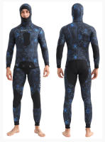 Traje de neopreno para hombre de 3MM con capucha súper elástico, traje de buceo de caza de camuflaje de 2 piezas para snorkeg de apnea de agua fría - details 5