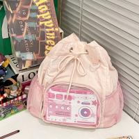 Mochila transparente de nailon con cordón, mochila informal con insignia dulce, mochila Ita, mochila escolar ligera Harajuku Y2k para senderismo - details 5
