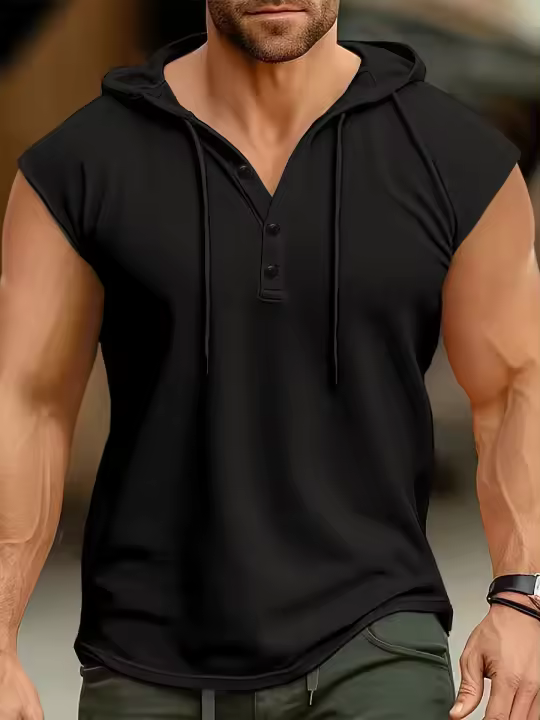 Camiseta sin mangas para hombre, jersey con capucha de Europa y Estados Unidos, informal, deportivo, chaleco fino transpirable, Tops de verano - 1
