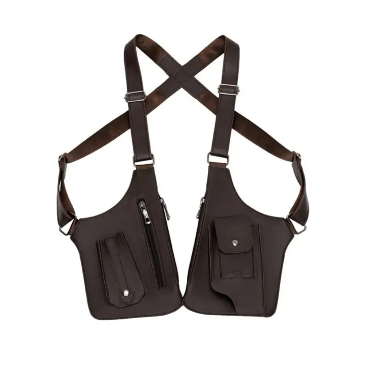 Correa de cuero con correa para las axilas, cartera con bolsillo, arnés de hombro Vintage de lujo, chaleco, bolso antirrobo para teléfono móvil - 1