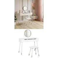 Tocador de Maquillaje con Taburete y Espejo, Tocadores Brillante, Mesa de Maquillaje con 2 Cajones y 4 Estantes, 108x40x142cm, Blanco MB6044ws - details 14