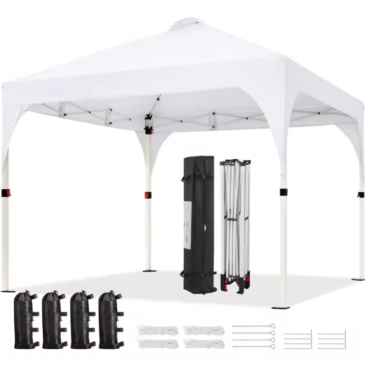 Carpa Plegable 3x3m Cenador de Jardín Impermeable para 8-10 Personas con Ventilación y Bolsa de Transporte Ideal para Playa y Camping Blanco - 1