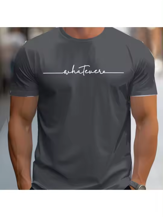 Verano de los hombres Casual tamaño suelto 100% algodón letra impresión cuello redondo manga corta camiseta Top - 1