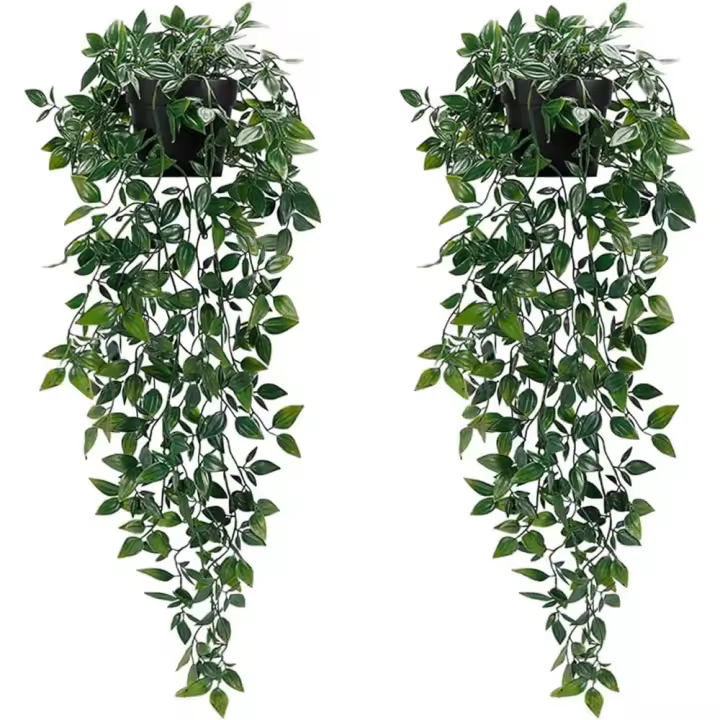 Plantas Artificiales Colgantes con Maceta 2 Pcs Decorativas para Interior de Estante - 1