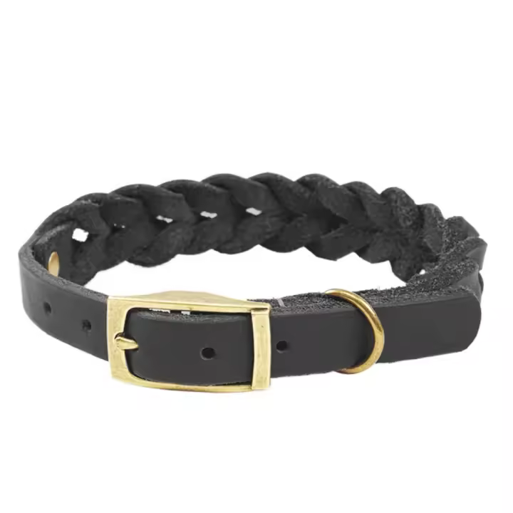 Collar de perro trenzado Vintage reutilizable, Collar de perro de cuero suave hecho a mano, anillo en D, correa para el cuello de cachorro de cuero genuino para exteriores - 1