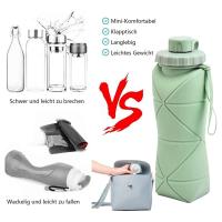 Botella plegable para beber, Botella de agua de silicona plegable para camping y senderismo, Botella de agua de viaje portátil para deportes al aire libre, Resistente al agua, 600 ml, Sin BPA, A prueba de fugas, Fácil de transportar, A prueba de roturas - details 2