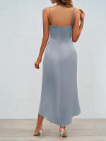 2025 novedad de verano para mujer, vestido con tirantes de Color sólido a la moda para mujer - details 1