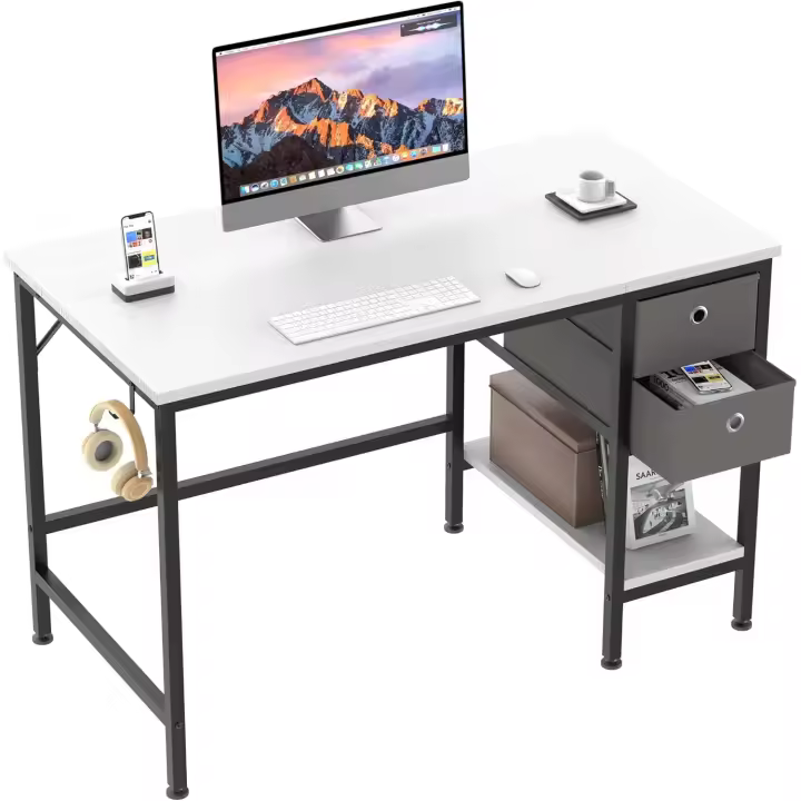 Mesa de Escritorio con cajones Escritorio de Escritura de Estudio para el hogar con estantes de - 1